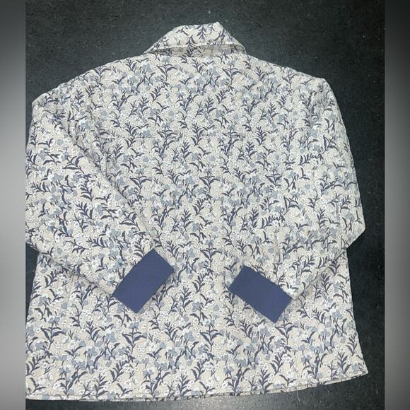 NEW BAGATELLE 100% COTTON IVORY BLUE FLORAL QUILTED ZIP UP COLLARED JACKET SZ S - Picture 2 of 11